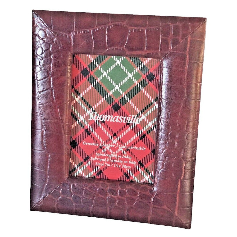Thomasville Embossed Genuine Leather Picture Frame 9x11" Easel Fits 5x7" Photo